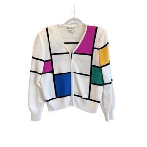 Vintage Patchington Cardigan Sweater Colorblock Geometric 80s Knit Made in USA